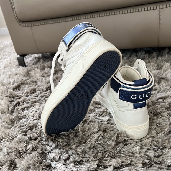 Gucci White GG Soft Leather High Top Sneakers - Picture 4 of 9